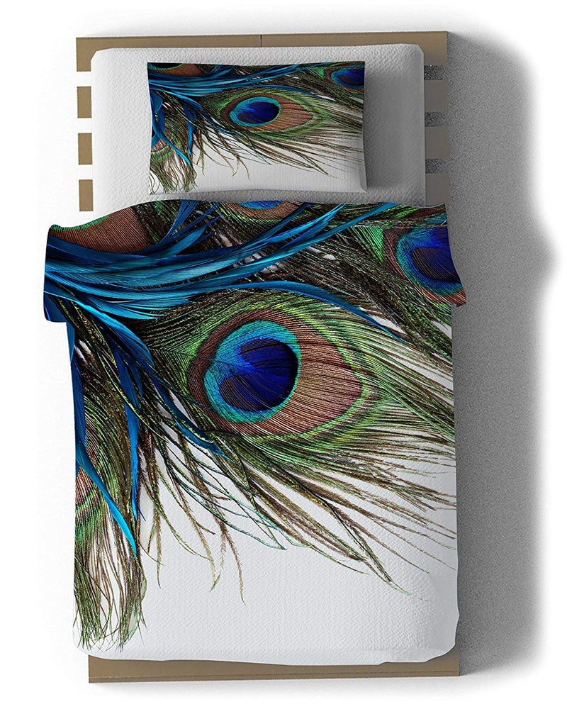 Laying Style Digital Print 3D Mor-Pankh Soft Touch Velvet Single Bedsheet with 1 Pillow Cover (Design1) - Image 1
