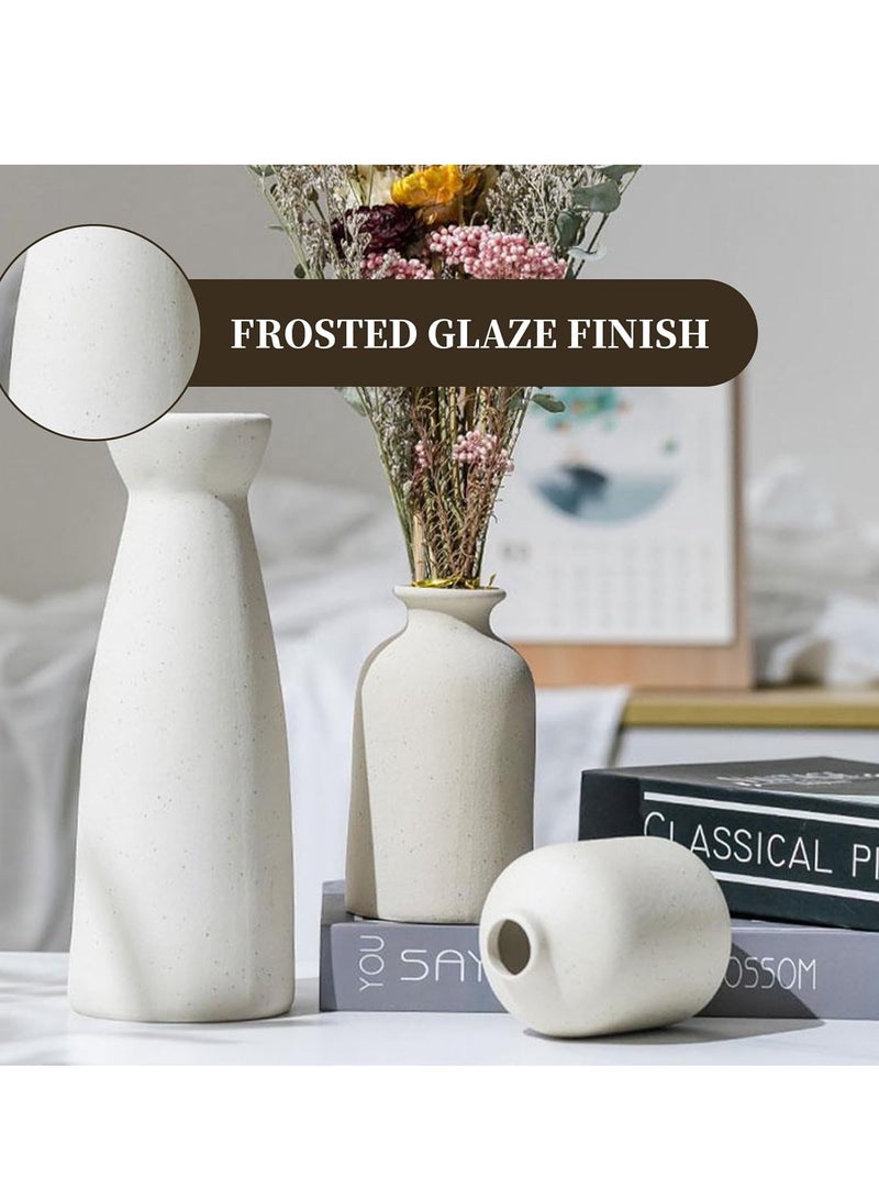 Ceramic vase Set-3 Small Flower vases for Decor Modern Home Decor Vases for Decor Pampas Grass Vase Dried Flowers Vases Living Room Table Shelf Centerpieces Decoration  - Image 3