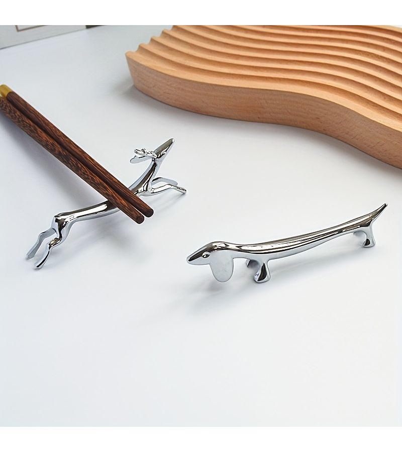 Silvery Stainless Steel Dachshund Utensil Holder Set 4pcs Kitchen Chopstick Rest Fork and Spoon Accessories - Image 5