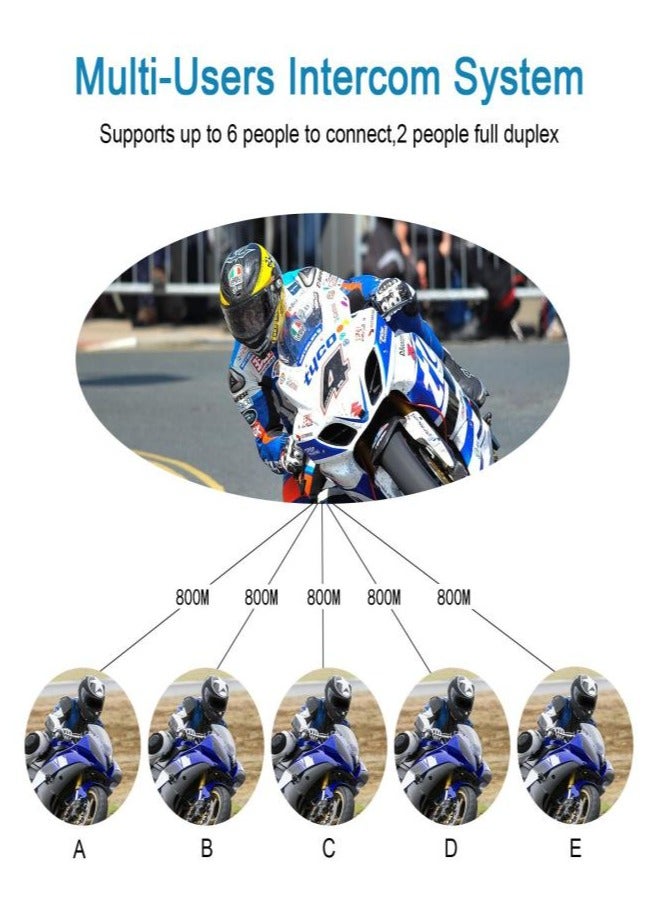 V6 زائد دراجة نارية خوذة بلوتوث سماعة انتركوم 1200M الاتصال البيني للماء 6 الدراجين (2 قطعة) - Image 5