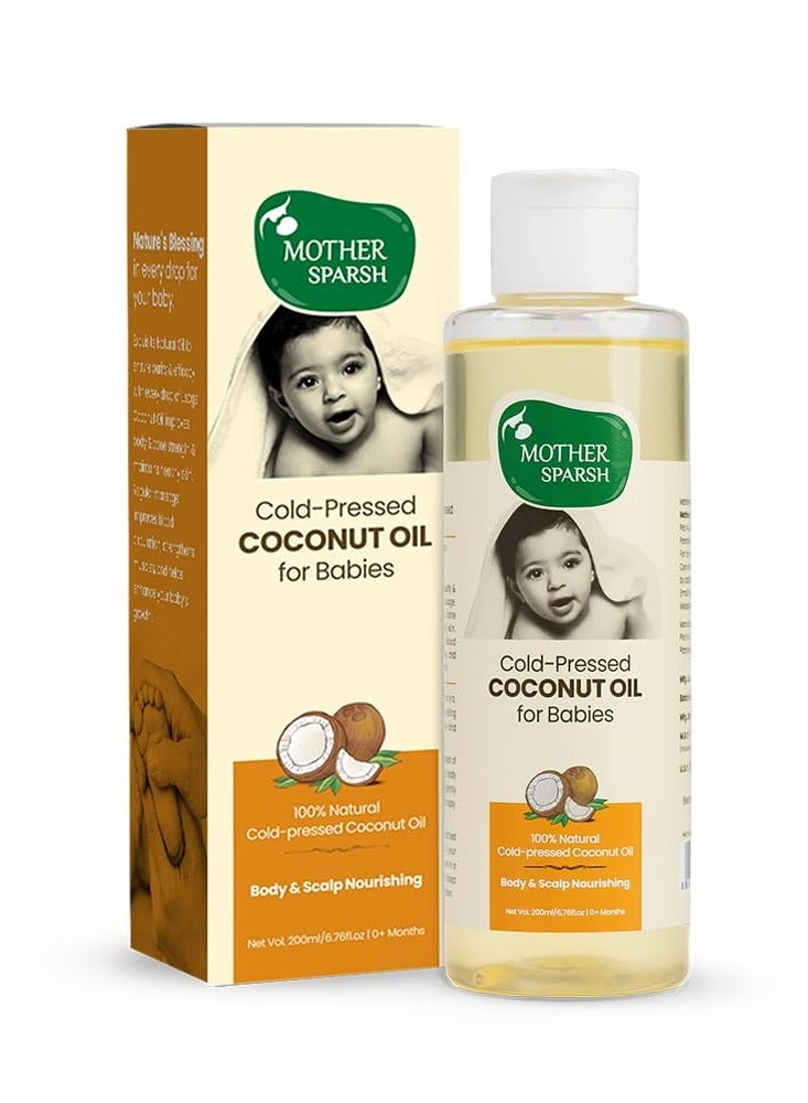 Mother Sparsh Cold Pressed Coconut Oil for Baby Massage, Skin & Hair Care | 100% Natural Baby Oil for New Born | 200ml - Image 1
