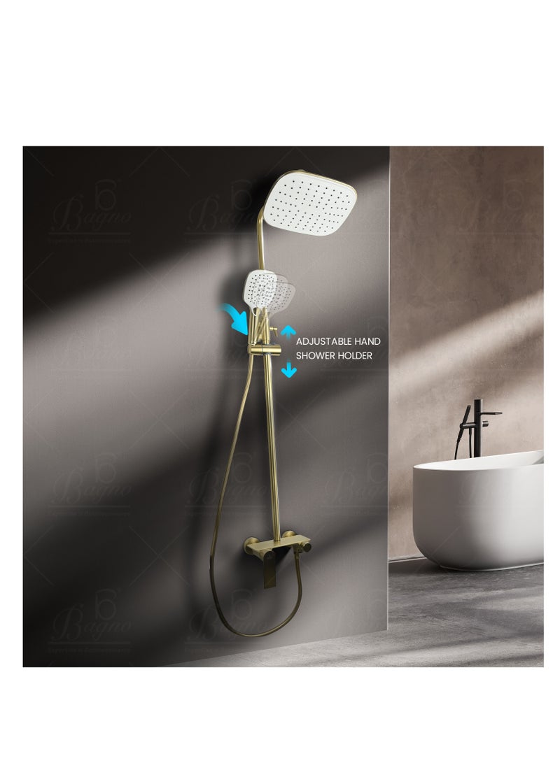B BAGNO complete shower system fixture 3403-2 matt gold full brass, adjustable shower height and hand shower - Image 4