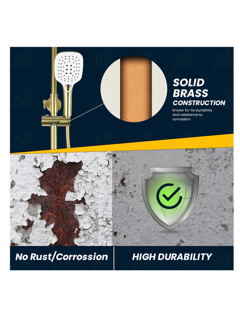 B BAGNO complete shower system fixture 3403-2 matt gold full brass, adjustable shower height and hand shower - Image 3