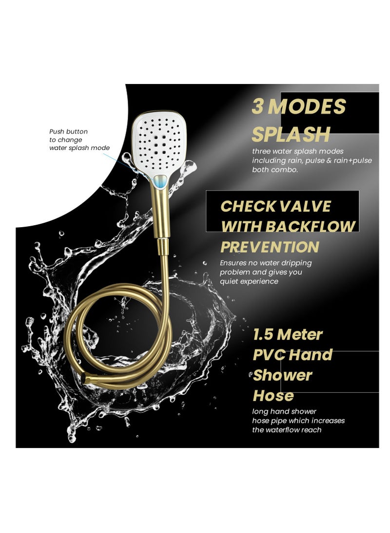 B BAGNO complete shower system fixture 3403-2 matt gold full brass, adjustable shower height and hand shower - Image 5