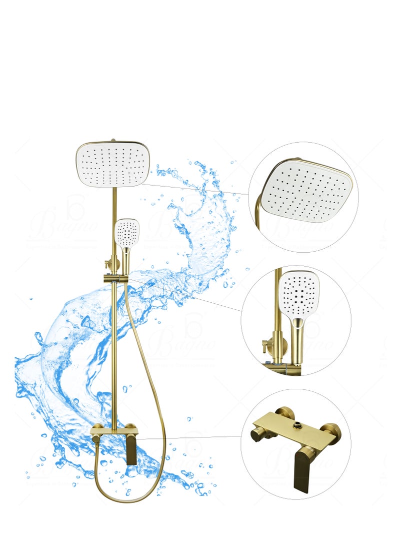 B BAGNO complete shower system fixture 3403-2 matt gold full brass, adjustable shower height and hand shower - Image 2