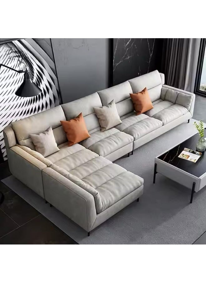 Poppins Home Modern 5-Seater L-Shaped Fabric Sectional Sofa Set Stylish Corner Design for Living Rooms (Beige, Right Chaise Bed)  - Image 1