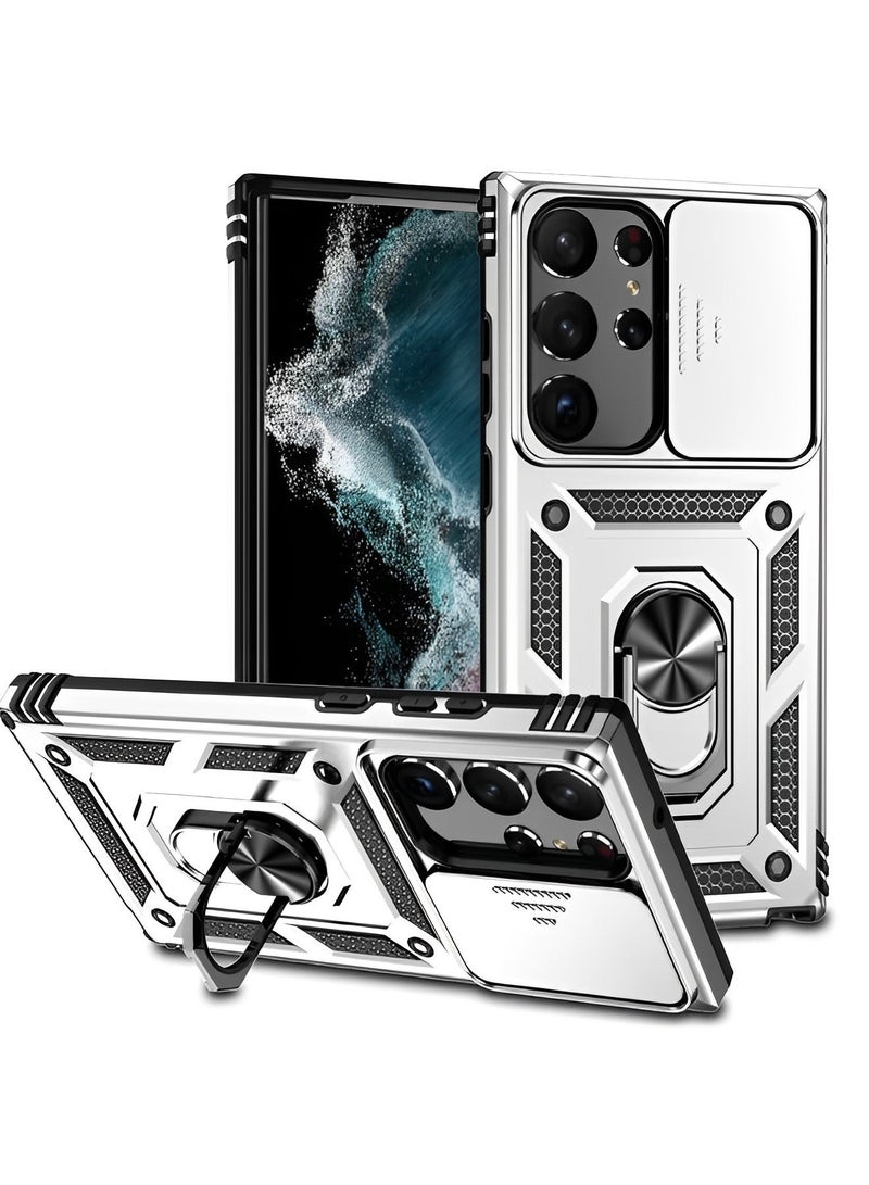 REOCLE Suitable for Samsung S23 Ultra Sergeant Ring Sliding Window Mobile Phone Case Two-in-one Bracket Anti-fall Protective Cover - Image 2