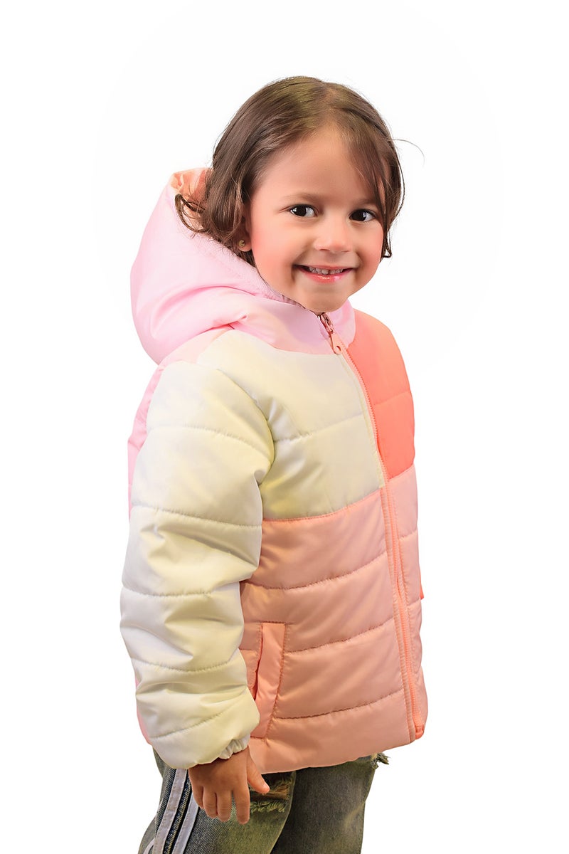 بونچو جاكيت بناتي مقاوم للماء بوليستر بأكمام طويلة مع كاب مدمج - متعدد الألوان - Image 2