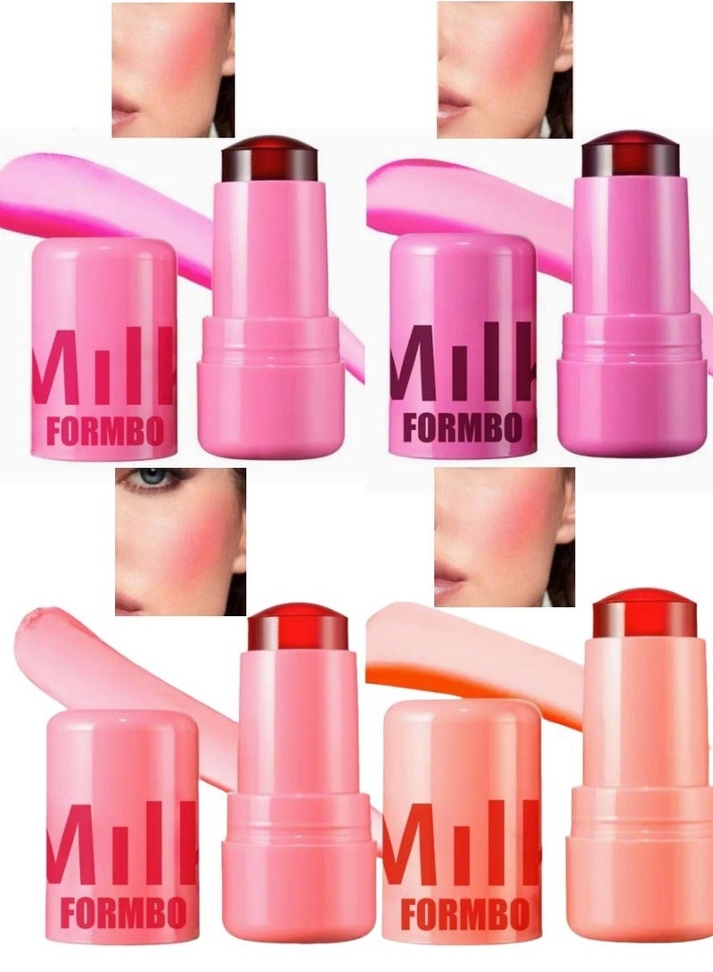 Milk Pack of 4 Milk Jelly Blush Stick, Multi Jelly Tint Blush Stick, Milk Jelly Tint Blush Stick, Lip Tint Stain, Long Lasting Multi Use Makeup Blush Stick, Milk Jelly Blush Tint for Lips Cheek - Image 1