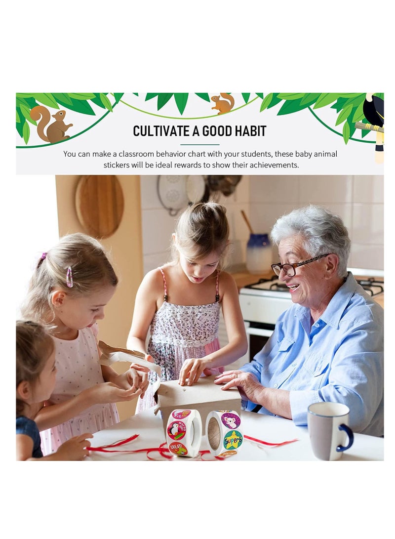 ECVV 1000Pcs Reward Stickers for Teachers Incentive Stickers Supplies for Classroom Motivational Stickers Classwork Award Stickers Kids School Training Encouraging Round Cute Cartoon Design-2 Roll - Image 5