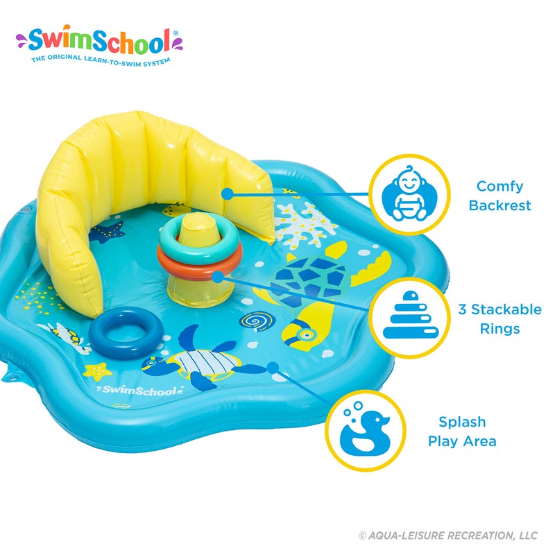 SwimSchool Baby Splash Play Mat – Inflatable Play Pool for Babies & Infants with Backrest – Includes Baby Water Toy Rings– Seafoam Blue Lemon - Image 2