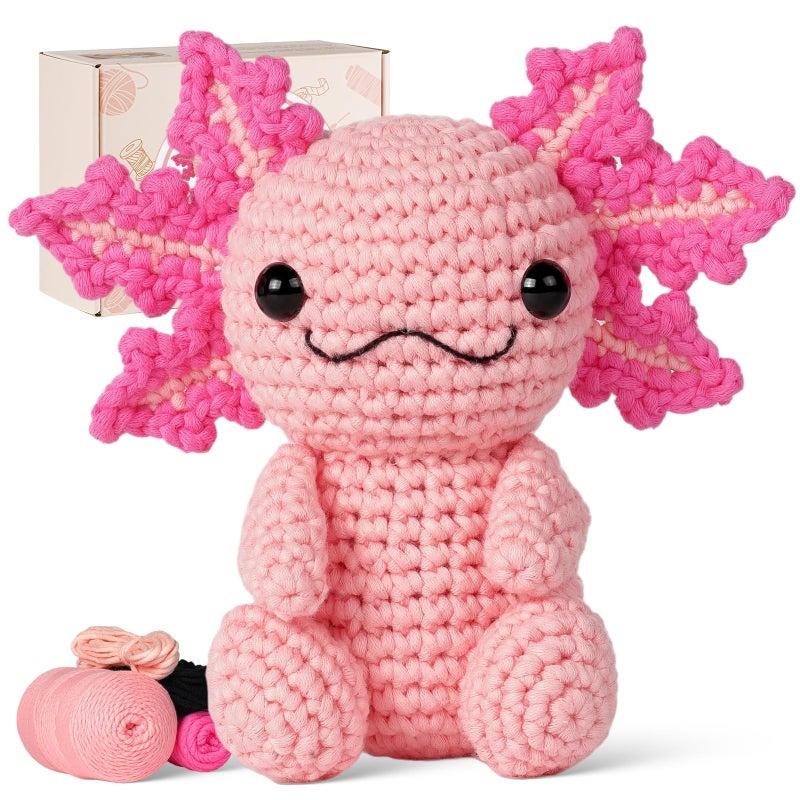 Gipony Crochet Kit for Beginners Crochet Animal KitsCrocheting Kit for Starters with StepbyStep Video Tutorials Beginner Crochet Kit for Adults Axolotl 1Pack