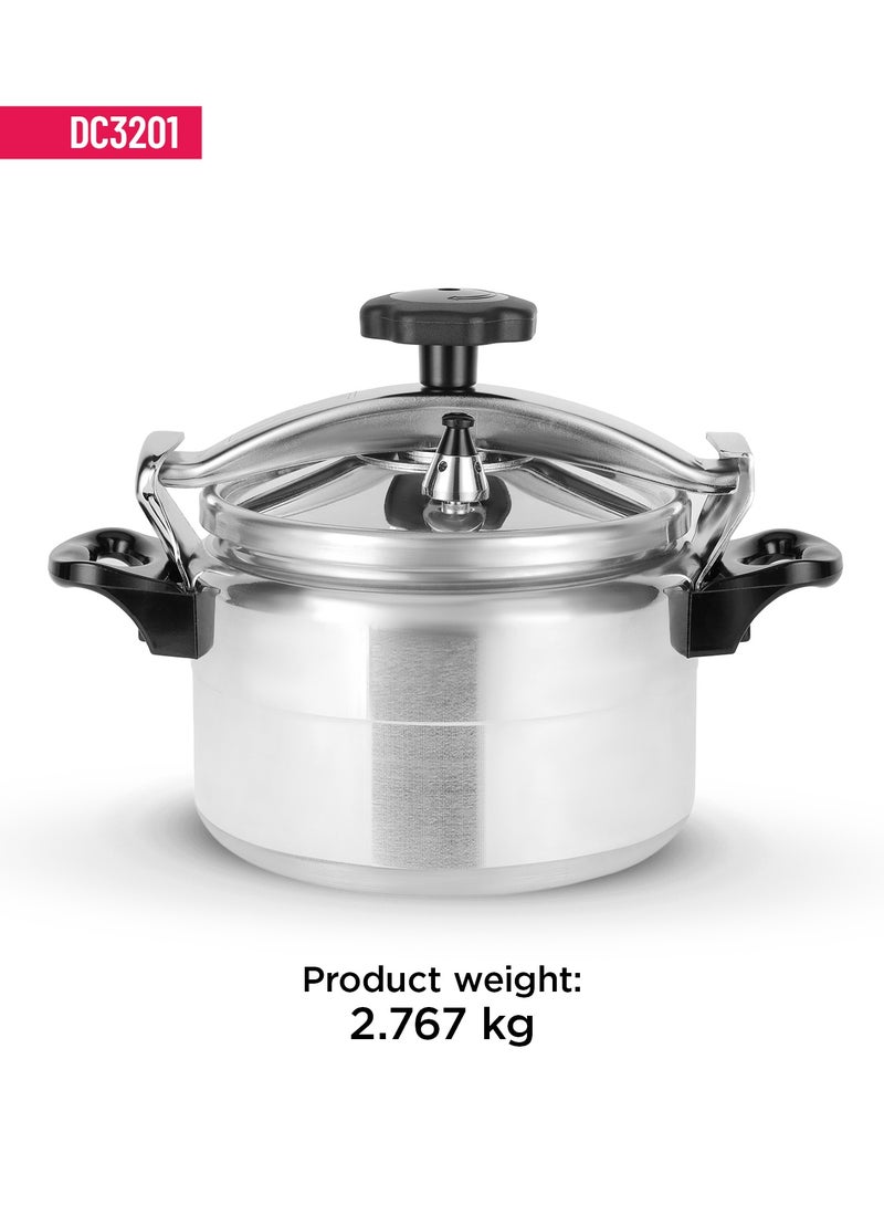 ديلكاسا قدر ضغط ألومنيوم سعة 9 لتر مزود بجهاز أمان متعدد ومؤشر ضغط فريد، هيكل متين من سبائك الألومنيوم مع مقابض قوية فضي - Image 2