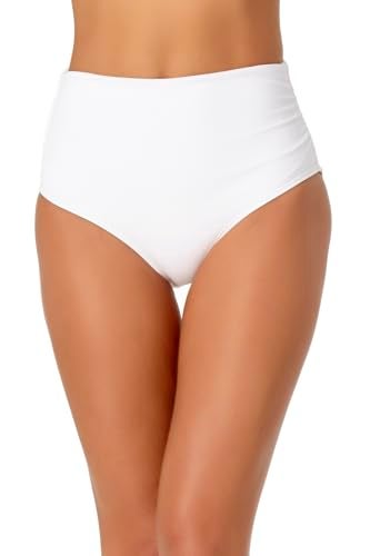 Anne Cole womens High Waist Fold Over Shirred Swimsuit Bikini Bottoms, Live in Color White, Large US - Image 1