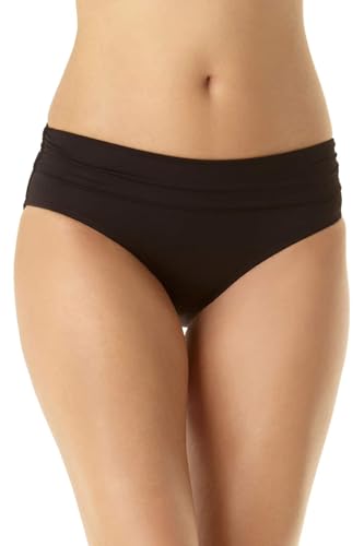Anne Cole womens High Waist Fold Over Shirred Swimsuit Bikini Bottoms, Live in Color White, Large US - Image 5
