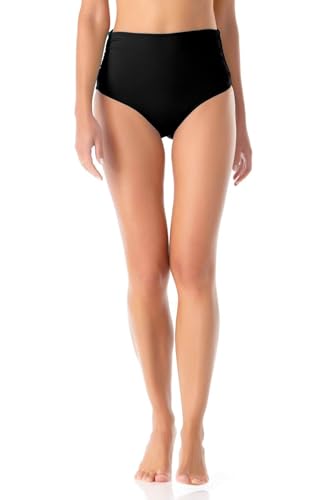 Anne Cole womens High Waist Fold Over Shirred Swimsuit Bikini Bottoms, Live in Color White, Large US - Image 4