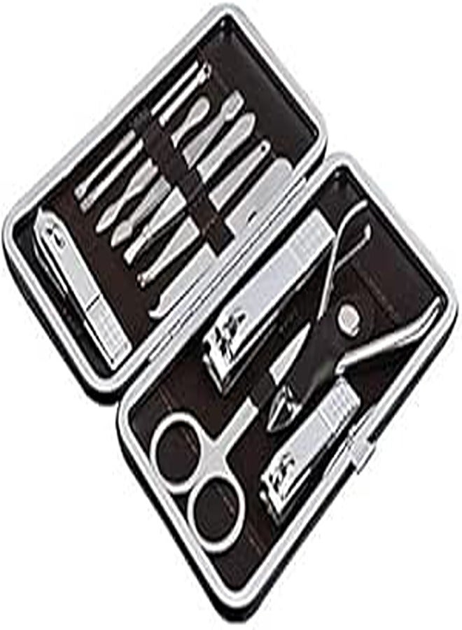 Stainless Steel Nail Art Manicure Set with Mini Finger Nail Cutter - 12 Pieces