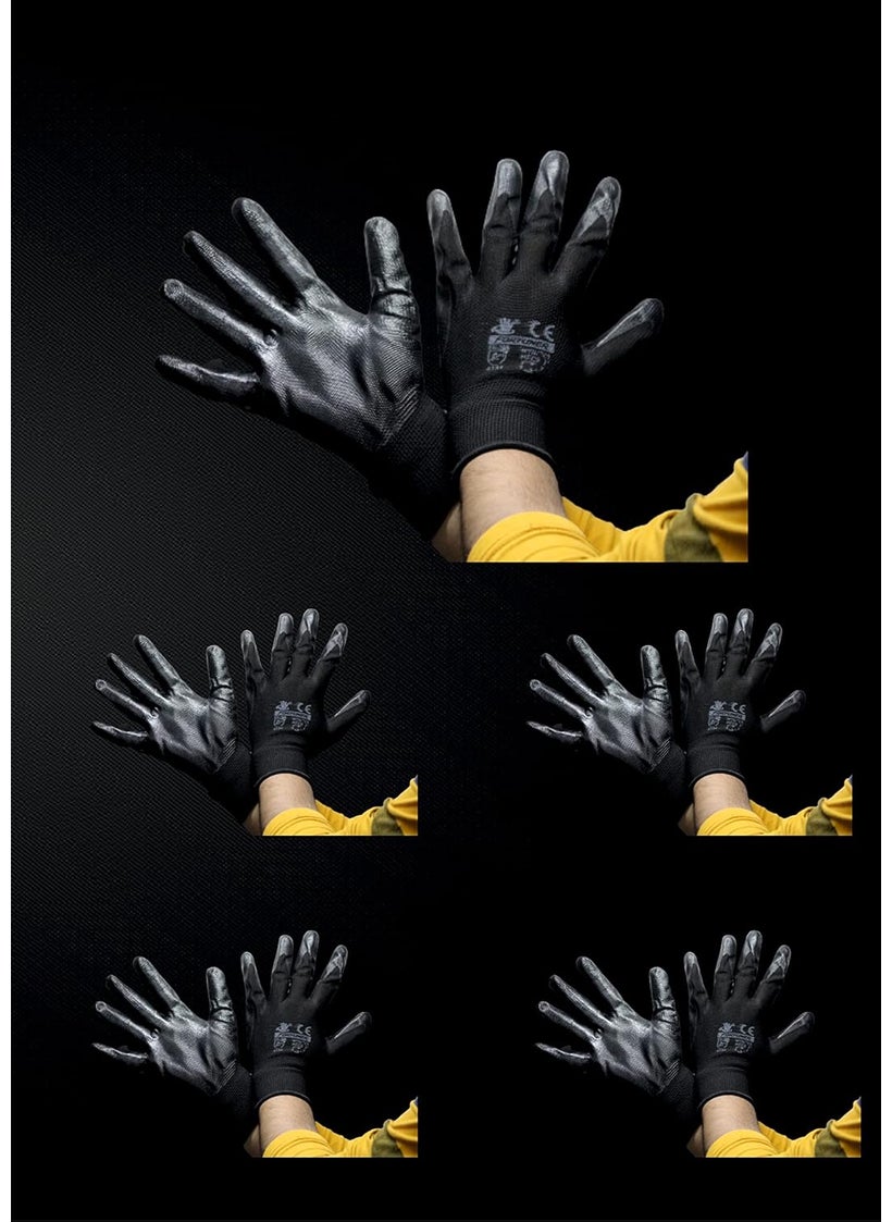 Fortuner - FORTUNER Nylon Safety Hand Gloves | Anti Cut | Cut Resistant | Industrial | Domestic Hand Gloves - Pair Of 5 (Black Black), Pack of 1 - Image 1