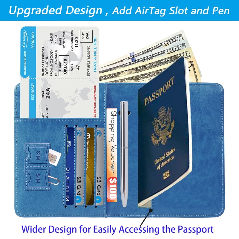 PASCACOO Airtag Passport Holder Cover Wallet Travel Essentials RFID Blocking Leather Card Case International Must Haves Travel Accessories for Women Men(119#Blue) - Image 3