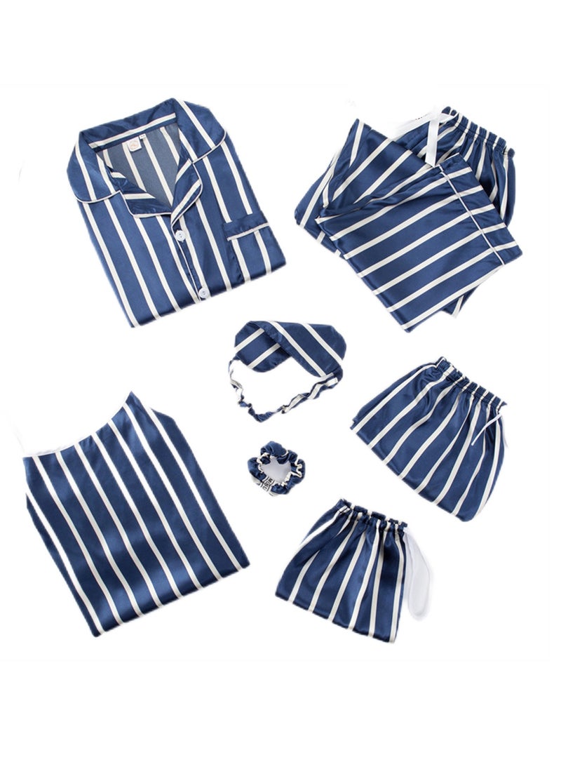Generic - 7pcs pajamas set for women in all seasons imitation silk pajamas set - Image 1