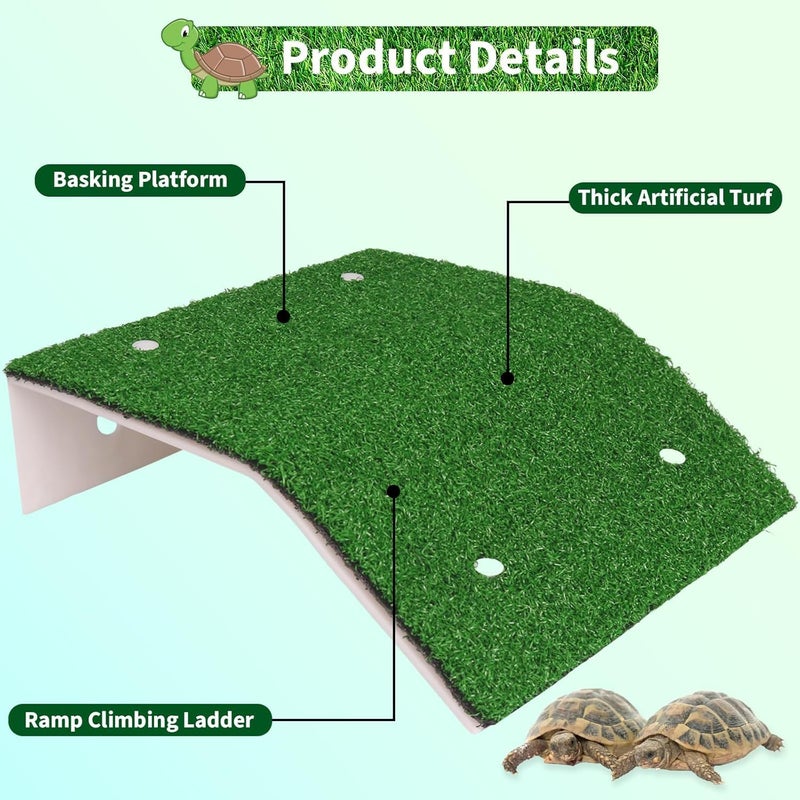 KASTWAVE Lawn Basking Platform for Turtle, Simulation Grass Turtle Ramp, Tortoise Climbing Ladder Resting Terrace, Tanks Accessories for Small Reptile Frogs, Medium - Image 4