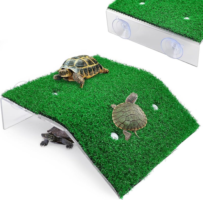 KASTWAVE Lawn Basking Platform for Turtle, Simulation Grass Turtle Ramp, Tortoise Climbing Ladder Resting Terrace, Tanks Accessories for Small Reptile Frogs, Medium - Image 1