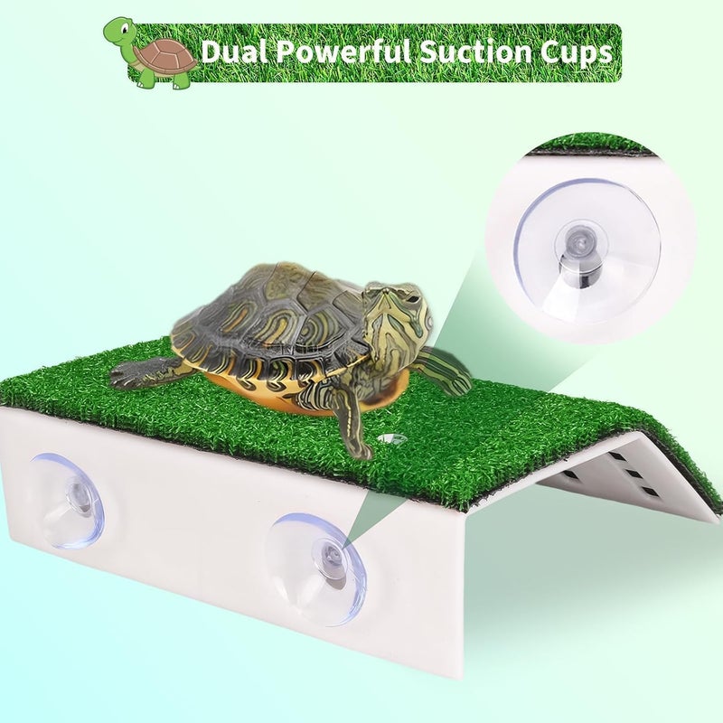 KASTWAVE Lawn Basking Platform for Turtle, Simulation Grass Turtle Ramp, Tortoise Climbing Ladder Resting Terrace, Tanks Accessories for Small Reptile Frogs, Medium - Image 2