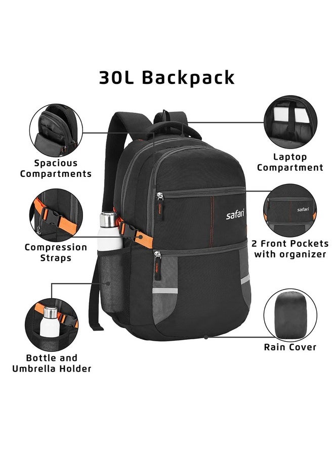 Safari Safari Omega spacious/large laptop backpack with Raincover, college bag, travel bag for men and women, Black, 30 Litre  - Image 2