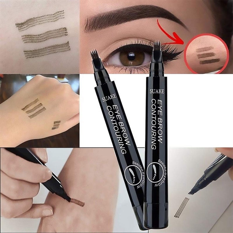 QUEMISS Eyebrow Pen Microblading 4 Fork Tip Eyebrow Pencil Creates Lasting MakeUp Professional Natural Brow Pen Cover Sparse Areas Daily Waterproof 3D Brow Pencil (05#Black) - Image 2