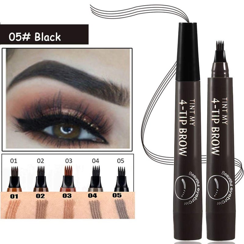 QUEMISS Eyebrow Pen Microblading 4 Fork Tip Eyebrow Pencil Creates Lasting MakeUp Professional Natural Brow Pen Cover Sparse Areas Daily Waterproof 3D Brow Pencil (05#Black) - Image 3