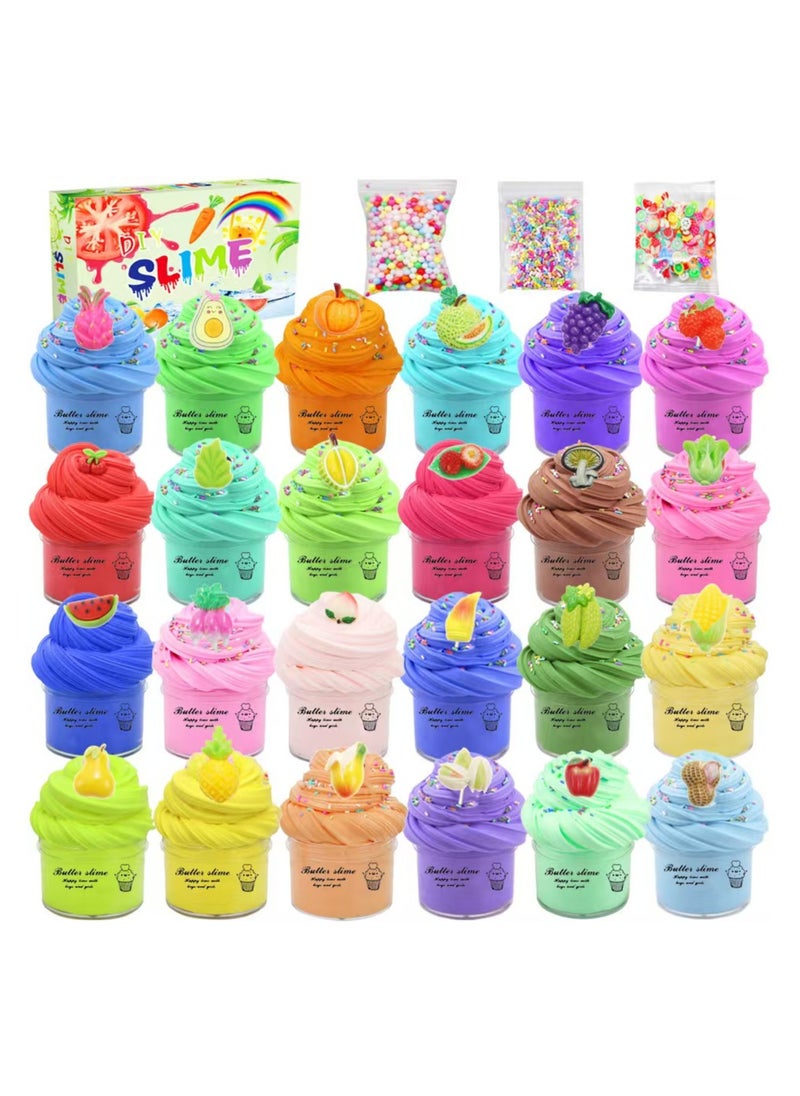 DELGREEN - Butter Slime Set 24 Pack, Party Favours, Scented, Soft and NonSticky, Birthday Gifts for Girls and Boys, Stress Relieving Slime Bulk Ice CreamMouldFillers - Image 1