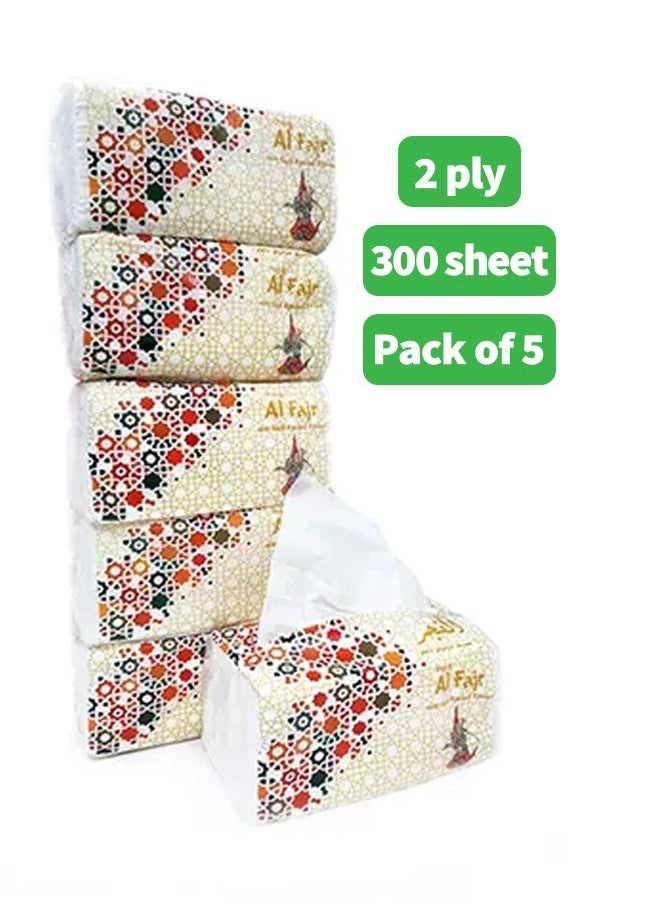 Al Fajr Soft Facial Tissue Paper 2 Ply x 300 Sheets Pack of 5  - Image 1