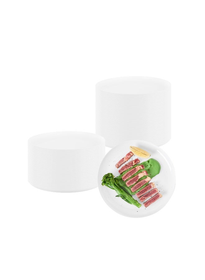 Restaurantware 9 x 9 Inch Catering Plates, 100 Round Party Dinner Plates - Sturdy, Disposable, White Plastic Disposable Plates, Unique Design, For Special Occasions, Catered Events  - Image 2