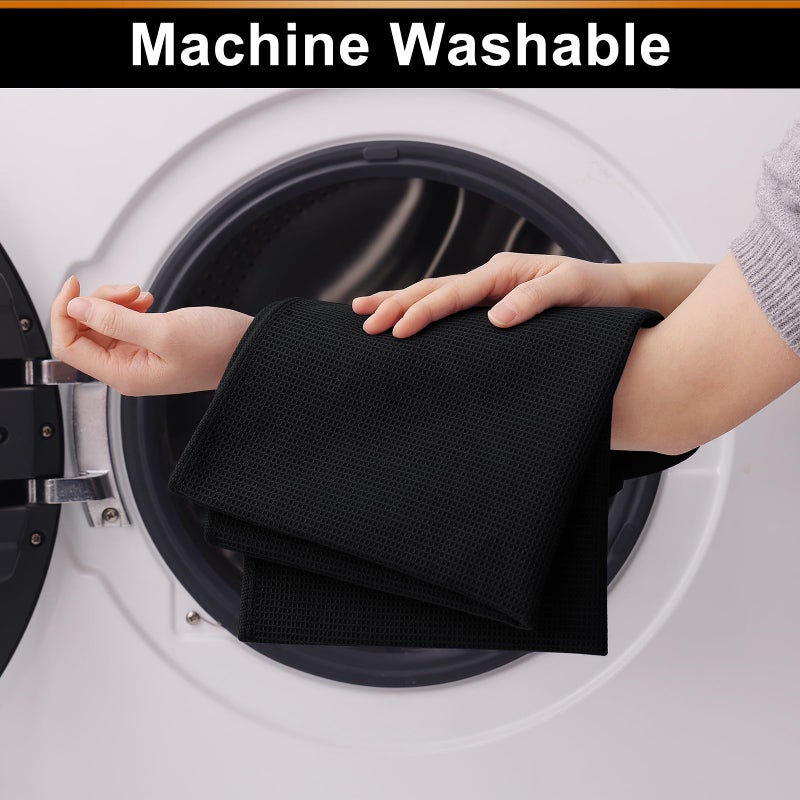 Homaxy 100% Cotton Waffle Weave Kitchen Towels - 4 Pack Soft and Absorbent Dish Towels - 16 x 26 Inches Quick Dry Hand Towels - Black - Image 5