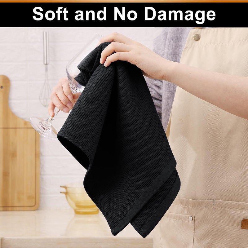Homaxy 100% Cotton Waffle Weave Kitchen Towels - 4 Pack Soft and Absorbent Dish Towels - 16 x 26 Inches Quick Dry Hand Towels - Black - Image 4