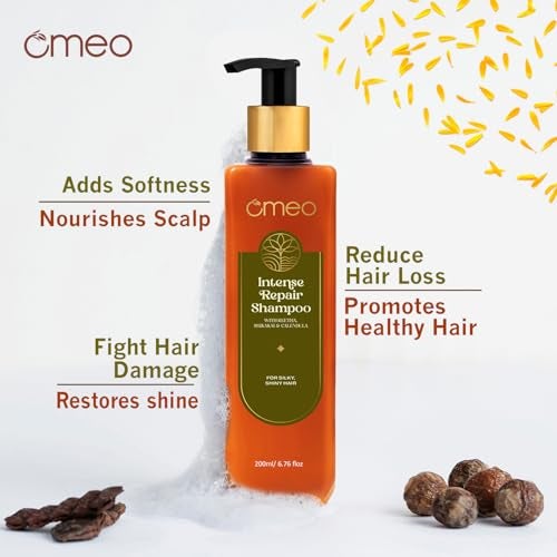 Omeo Intense Repair Shampoo with Reetha, Shikakai & Calendula 200ml | Dry, Damaged and Frizzy Hair Repair Shampoo | Deep Scalp Cleansing & Hair Strengthening | For Men & Women, No Paraben, SLS Free, Cruelty Free - Image 3