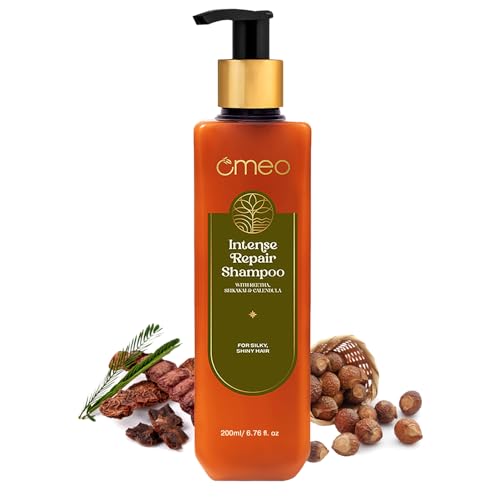 Omeo Intense Repair Shampoo with Reetha, Shikakai & Calendula 200ml | Dry, Damaged and Frizzy Hair Repair Shampoo | Deep Scalp Cleansing & Hair Strengthening | For Men & Women, No Paraben, SLS Free, Cruelty Free - Image 1
