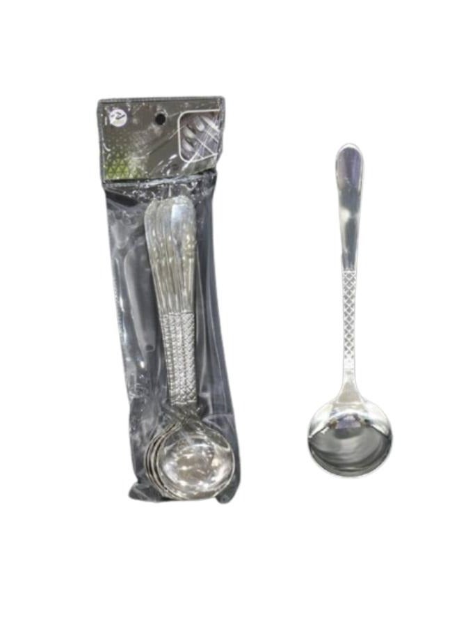 Set of 6 stainless steel soup spoons, silver 