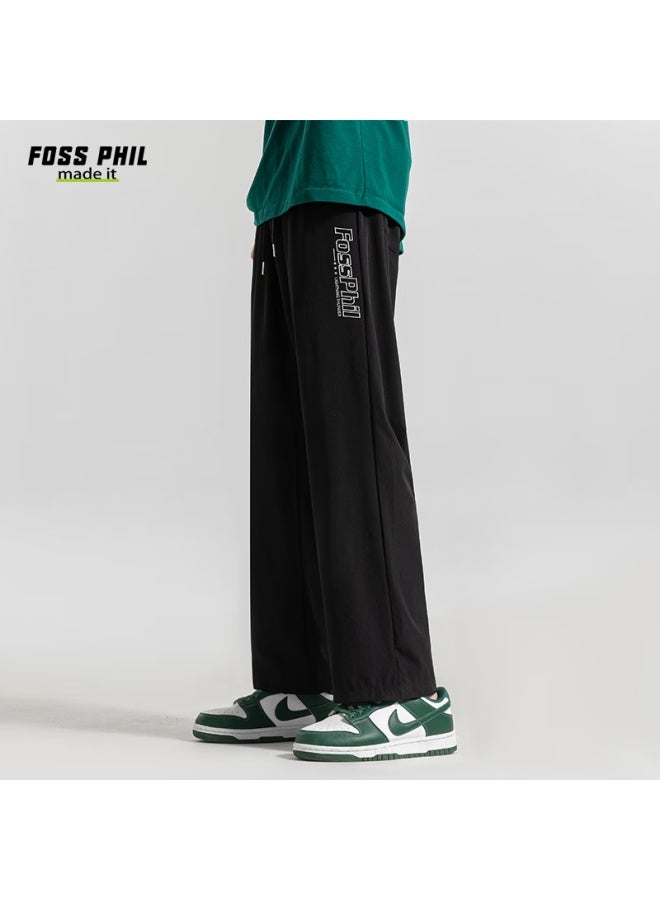 Foss Phil بنطال أمريكي طراز الشارع الرئيسي للرجال، ربيع وصيف كاجوال واسع الأرجل متدلي رياضي مستقيم الأرجل من حرير الجليد، Fpk07 أسود 3XL - Image 5