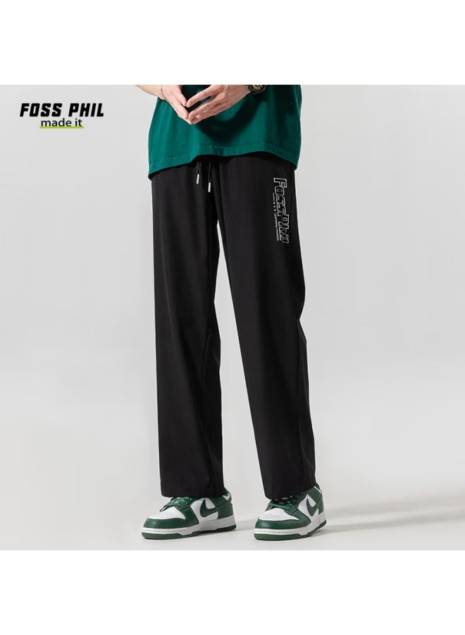 Foss Phil بنطال أمريكي طراز الشارع الرئيسي للرجال، ربيع وصيف كاجوال واسع الأرجل متدلي رياضي مستقيم الأرجل من حرير الجليد، Fpk07 أسود 3XL - Image 3