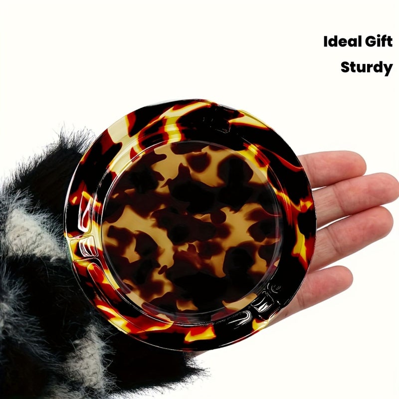 Leopard Print Round Glass Ashtray Durable Cigarette Cigar Holder Home Decor Classic Style - Image 1