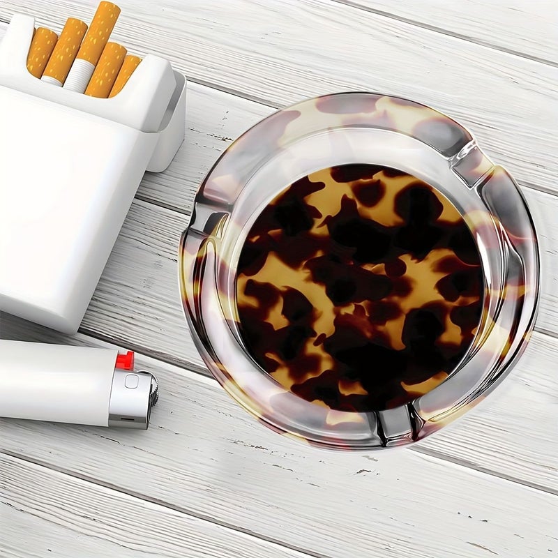 Leopard Print Round Glass Ashtray Durable Cigarette Cigar Holder Home Decor Classic Style - Image 2