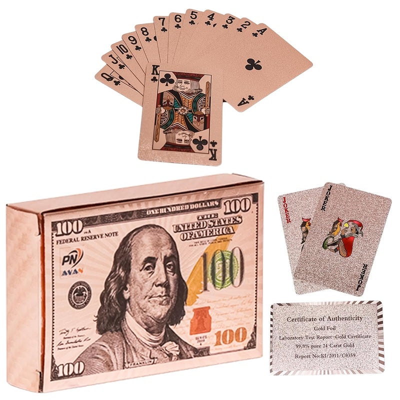 PN AVAN Cards Deck, Waterproof PVC Plastic Gold Playing Cards, Flexible Poker Cards, Premium Washable for Party Games 55 Card (Modal US Doller Bronze) - Image 1