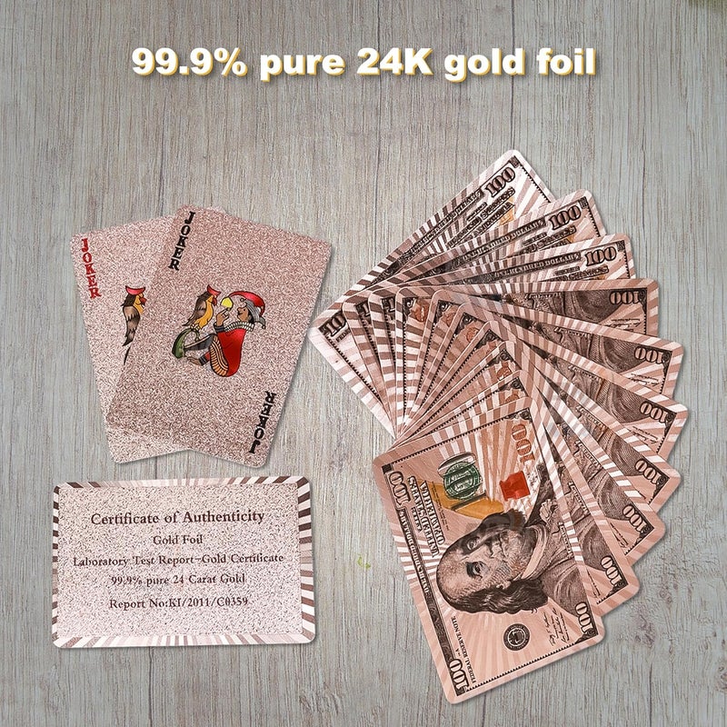 PN AVAN Cards Deck, Waterproof PVC Plastic Gold Playing Cards, Flexible Poker Cards, Premium Washable for Party Games 55 Card (Modal US Doller Bronze) - Image 5