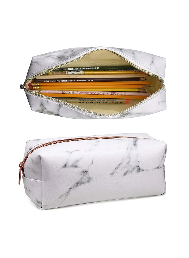 2 Pack Marble Pencil Case Big Capacity Bag Portable Office Stationery Makeup School Supplies Suitable for Middle High