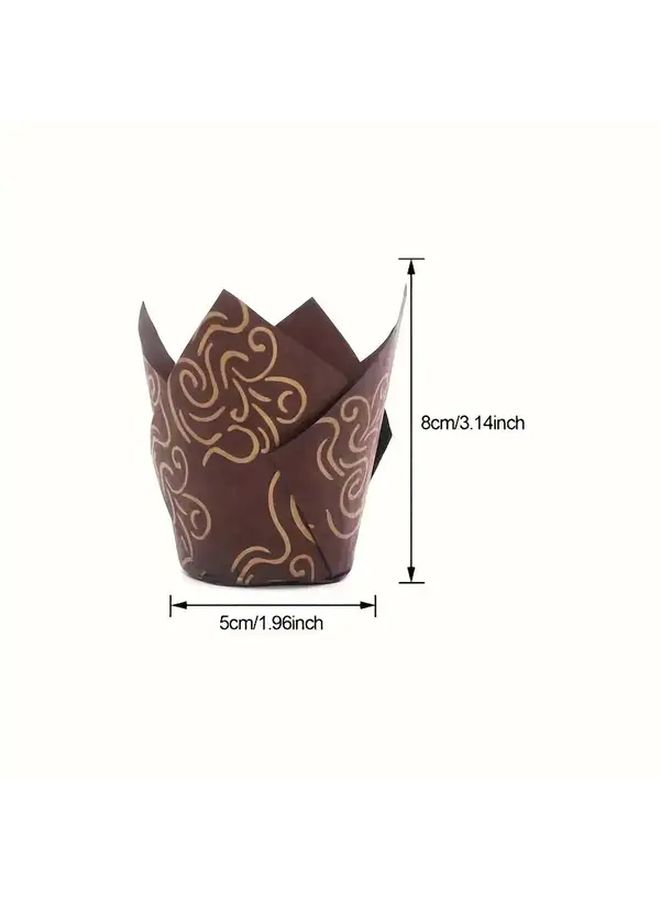 50 Pcs Brown Tulip Cupcake Cups Oilproof Baking Cups Disposable Cupcake Liners Festive Decorative Baking Cups For Halloween Christmas Birthday Party Wedding Celebration - Image 3
