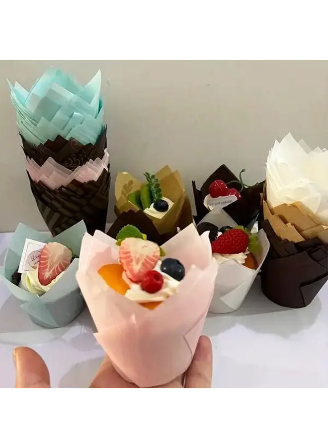 50 Pcs Brown Tulip Cupcake Cups Oilproof Baking Cups Disposable Cupcake Liners Festive Decorative Baking Cups For Halloween Christmas Birthday Party Wedding Celebration - Image 1