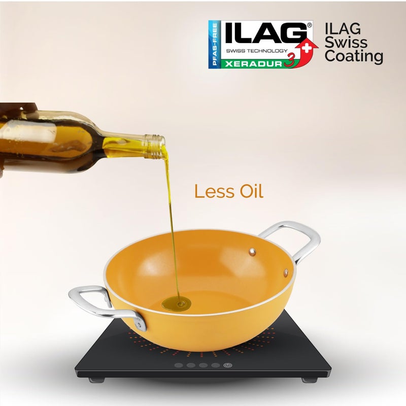 SALFORD SALFORD Forged Ceramic Non-Stick Kadai with Glass LID & Tubular SS Handle, Induction Base & Gas Ready I 2 Year Warranty I Mustard Yellow 260mm I 3.25 Litre Kadai - Image 4