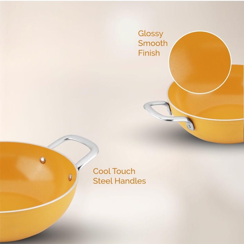 SALFORD SALFORD Forged Ceramic Non-Stick Kadai with Glass LID & Tubular SS Handle, Induction Base & Gas Ready I 2 Year Warranty I Mustard Yellow 260mm I 3.25 Litre Kadai - Image 5