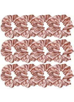 Sufermoe 12 Pcs Satin Silk Scrunchies Soft Hair Ties Fashion Bands Bows Ropes Elastic Bracelets Ponytail Holders for Women and Girls 45 Inch Rose Gold 